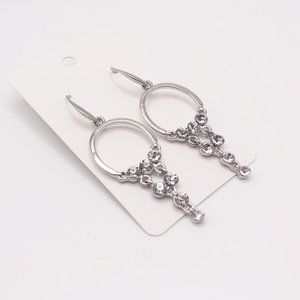Silver Tone Hoop Crystal Dripped Drop Dangle  Earrings